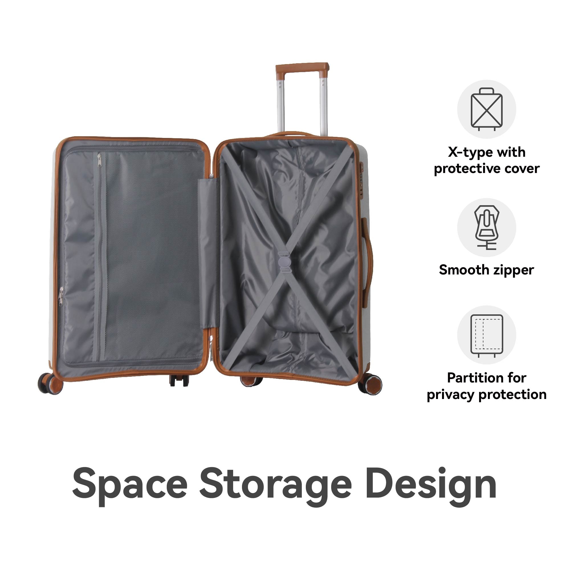 3-Piece Luggage Set Travel Lightweight Suitcases With Rolling Wheels, TSA Lock & Moulded Corner, Carry On Luggages For Business, Trip, (20"/24"/28"), White_voghion.com